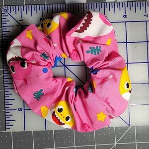 Handmade Pink w Sharks Hair Scrunchie